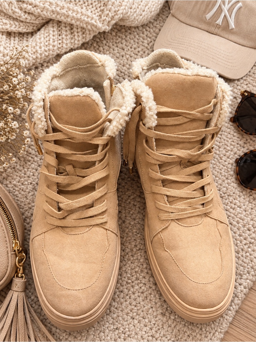 Jennifer Lopez JLO Tan Faux Suede Sherpa High Top Sneakers